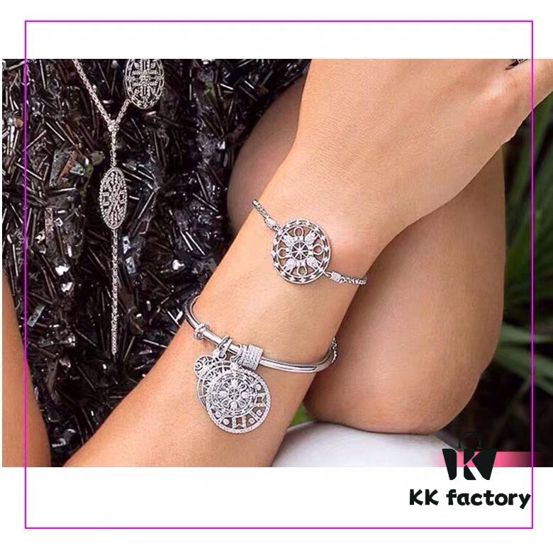 APM Monaco Tree of Life Silver Totem Healing Style Moroccan Bracelet with Round Disc