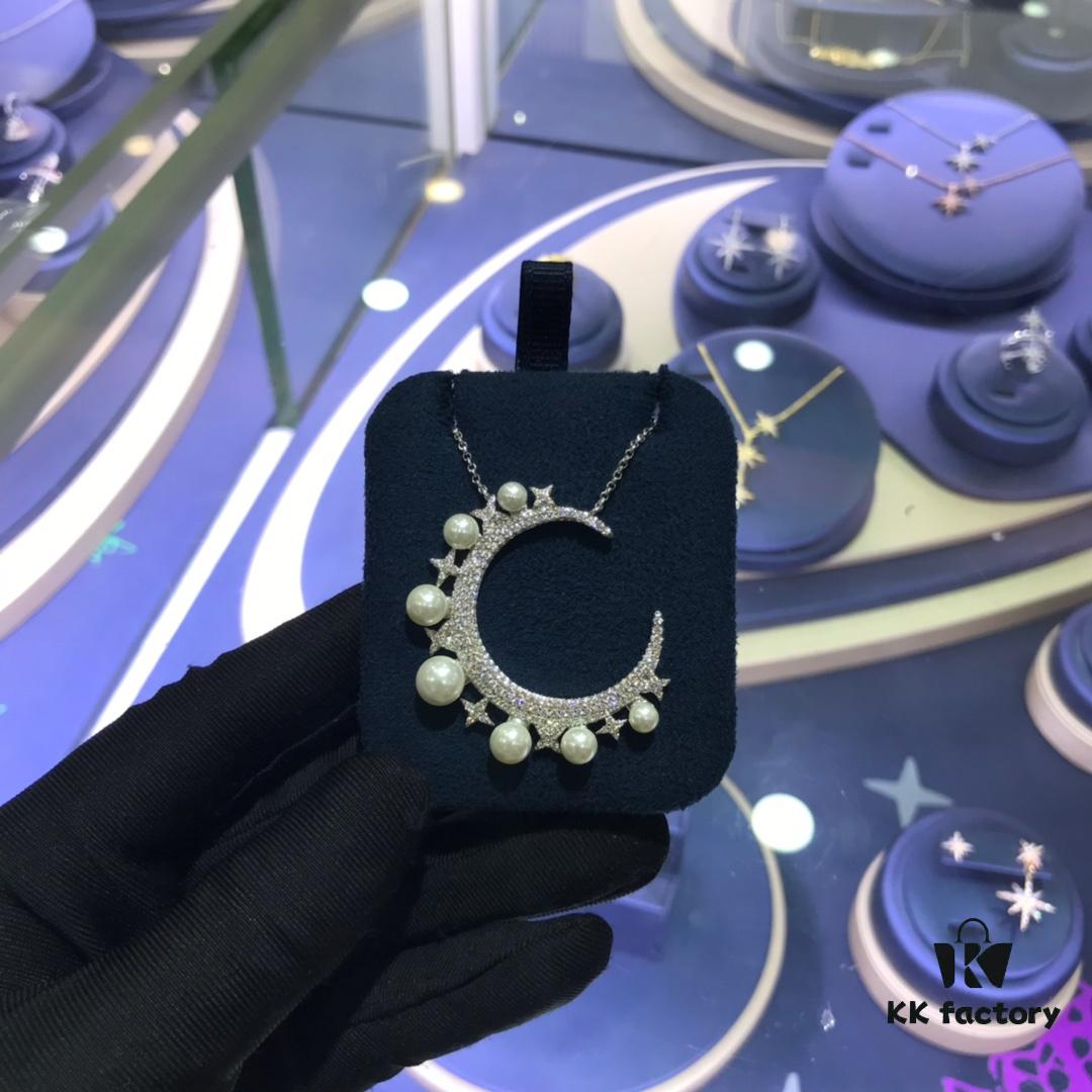 A's Monaco Arabian Nights Crescent Moon and Star Freshwater Pearl Necklace with Symmetrical Earrings, Delicate Collar for Women