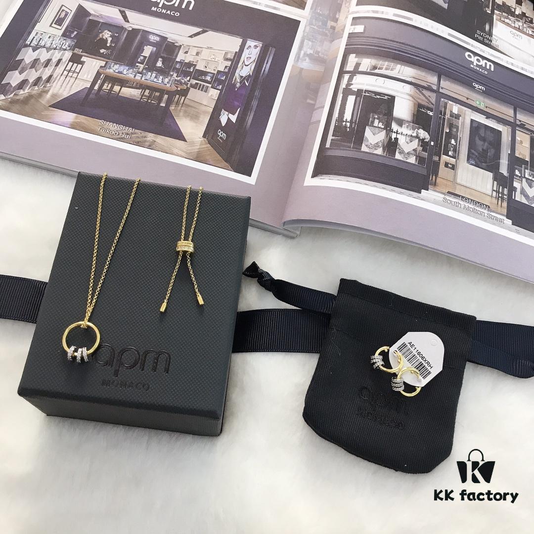APM Monaco Sliding Hoop Necklace and Stud Earrings Set - New Original Collection 💗