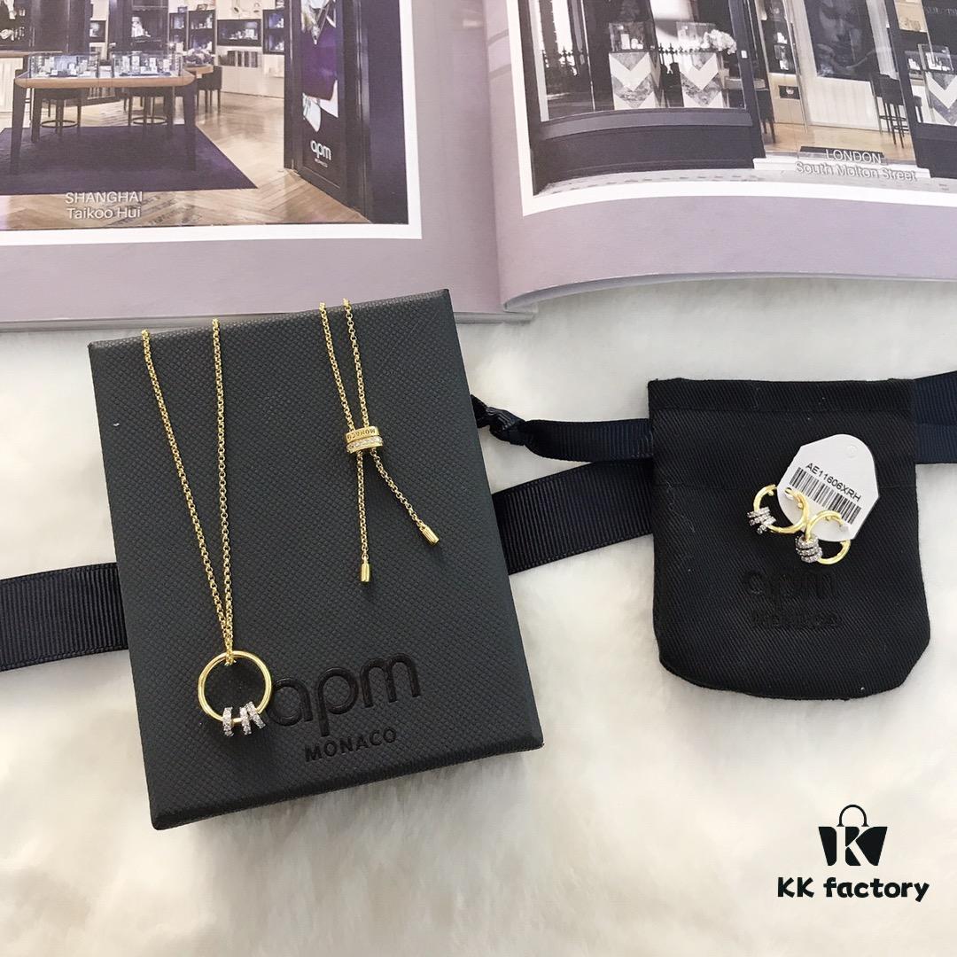 APM Monaco Sliding Hoop Necklace and Stud Earrings Set - New Original Collection 💗