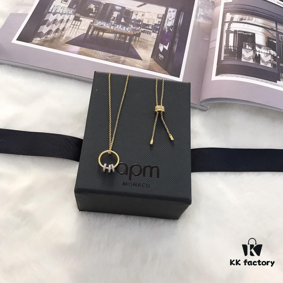 APM Monaco Sliding Hoop Necklace and Stud Earrings Set - New Original Collection 💗