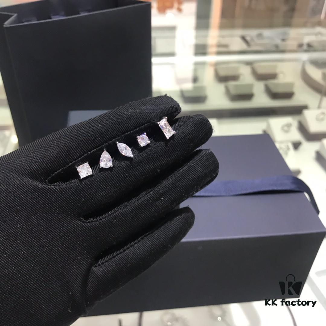 A Brand Monaco 925 Silver Post Drop Diamond-Inlaid Mixed Mini Stud Earrings for Women, Simple and Versatile Minimalist Jewelry