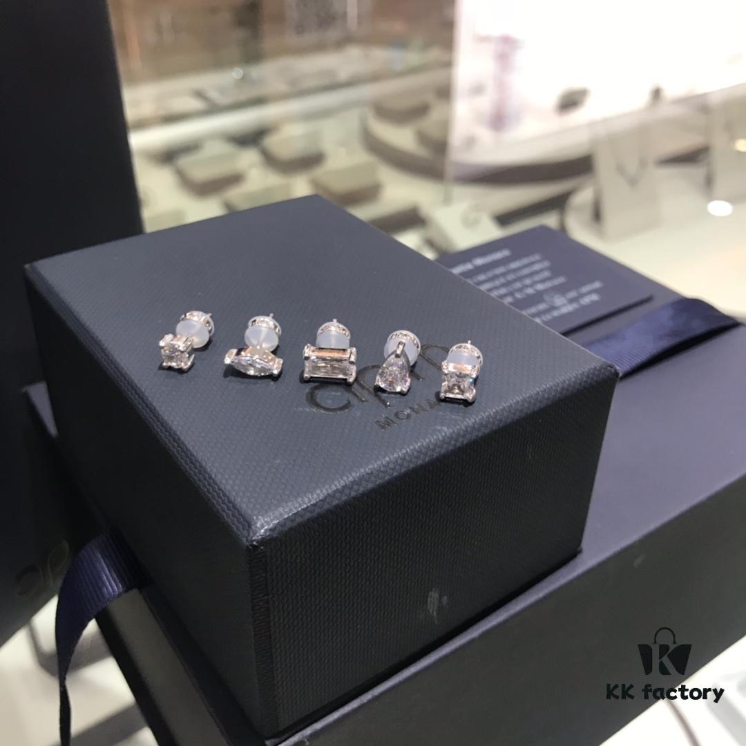 A Brand Monaco 925 Silver Post Drop Diamond-Inlaid Mixed Mini Stud Earrings for Women, Simple and Versatile Minimalist Jewelry