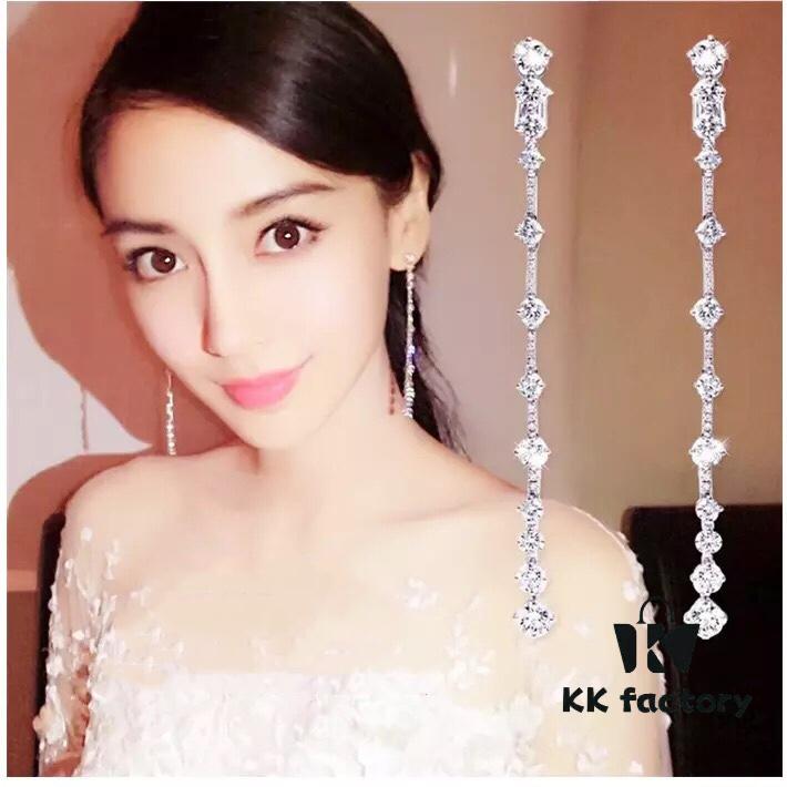 A Family Monaco Long Tassel Stud Earrings with Crystal Zirconia