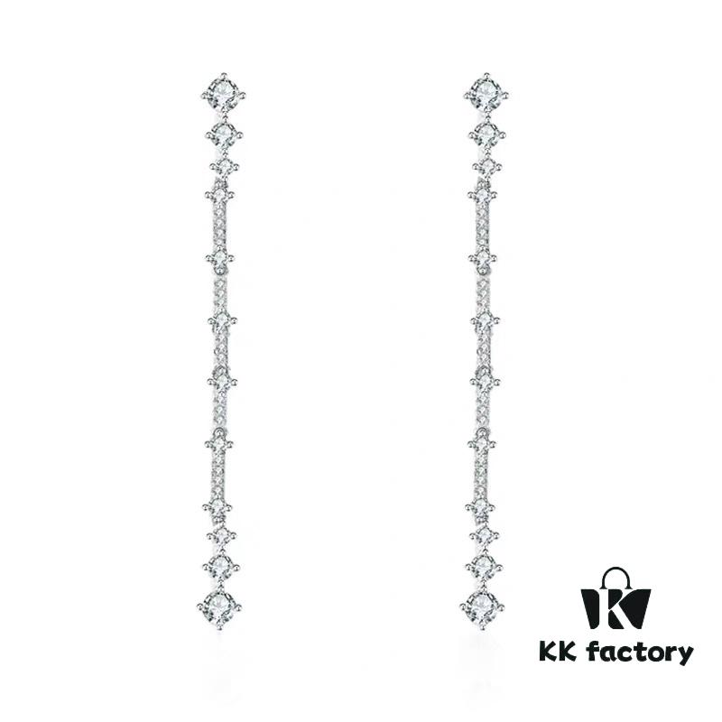 A Family Monaco Long Tassel Stud Earrings with Crystal Zirconia