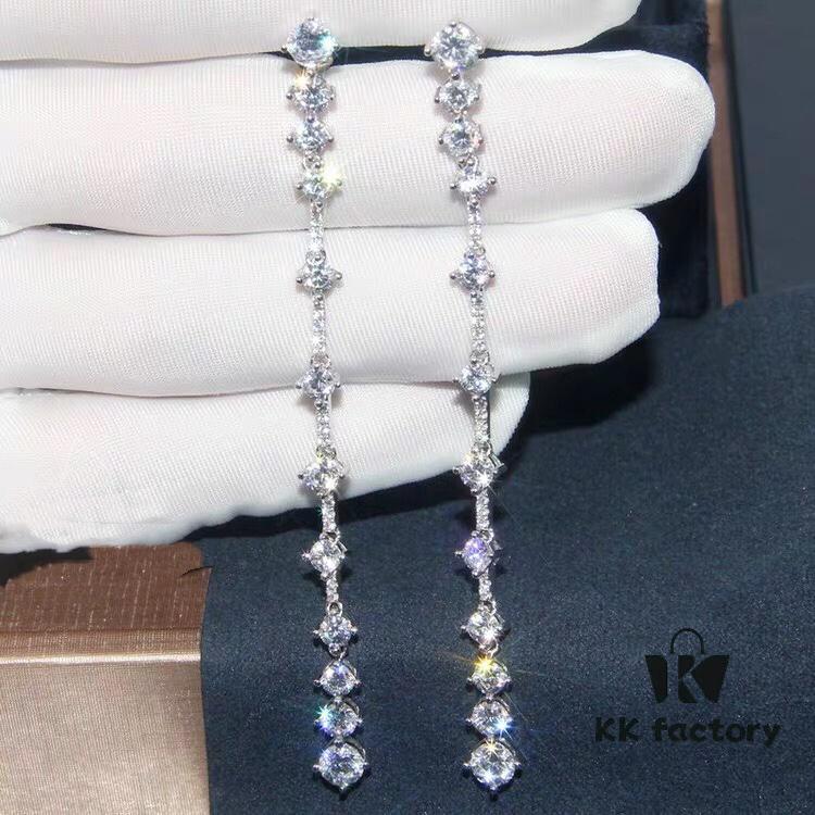 A Family Monaco Long Tassel Stud Earrings with Crystal Zirconia