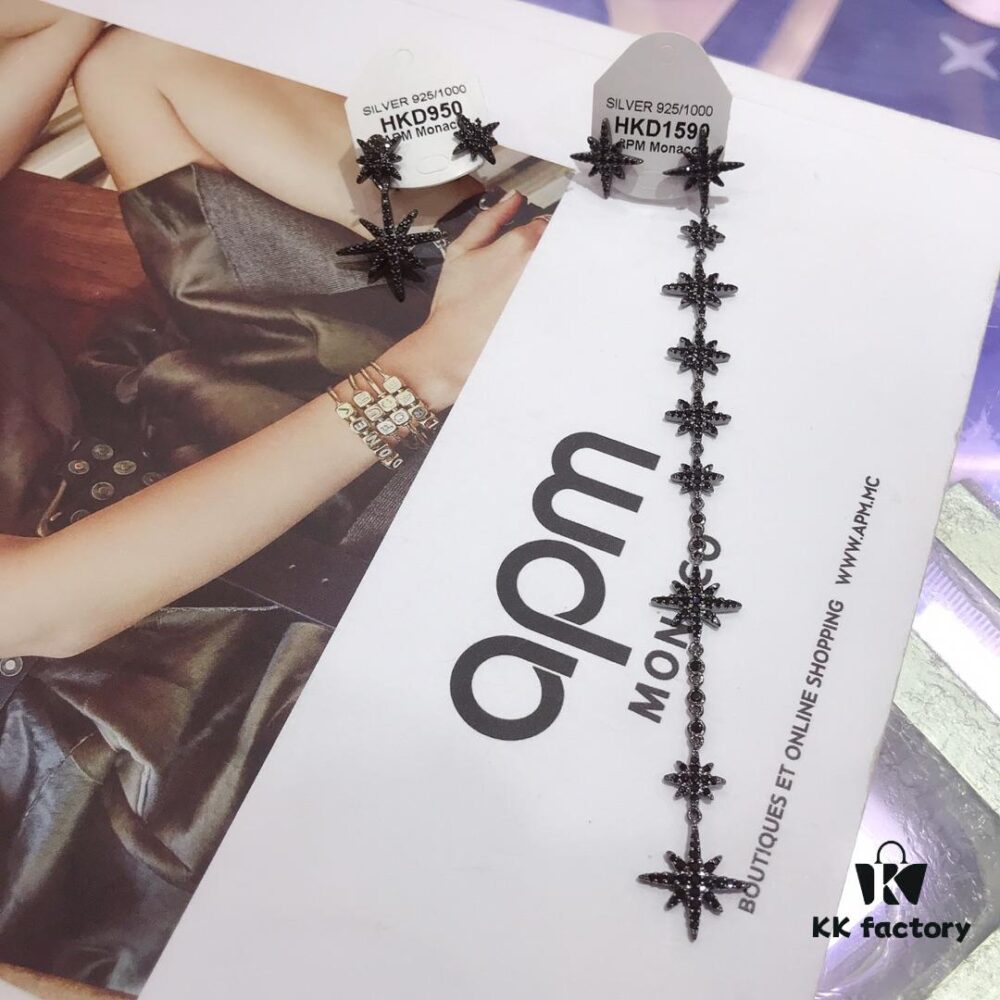 A Family Monaco Asymmetrical Black Union Flag Stud Earrings