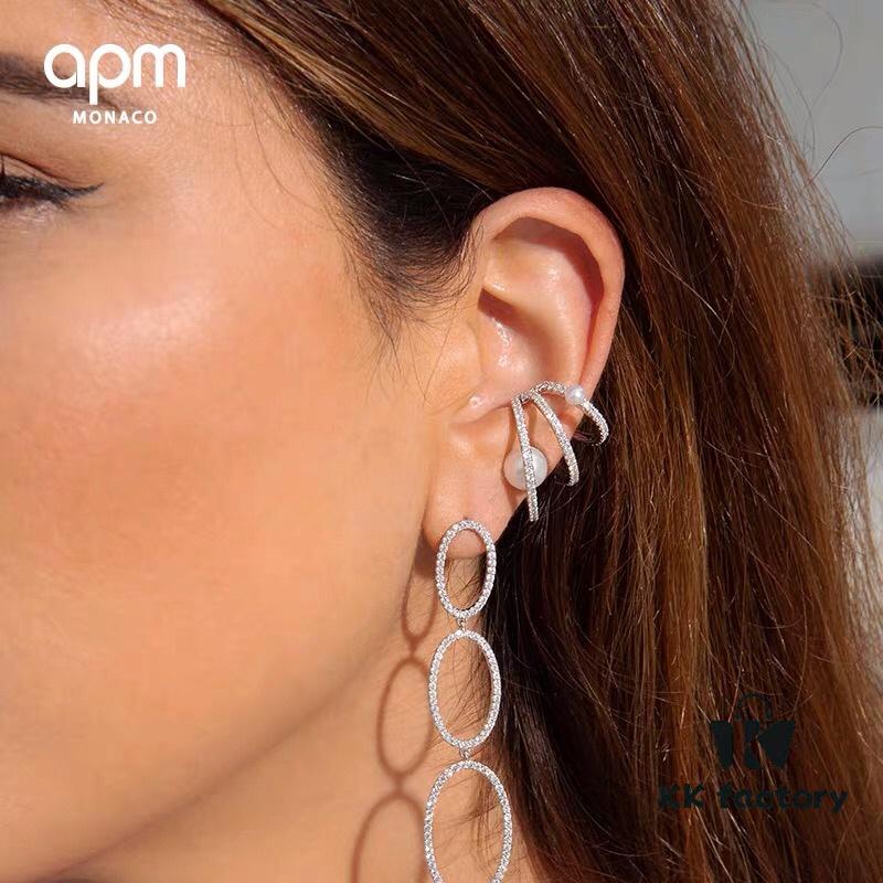APM Monaco Pearl Ear Cuff Single Piece, Three-loop Wrap-around Stylish and Unique No-piercing Earrings for Women