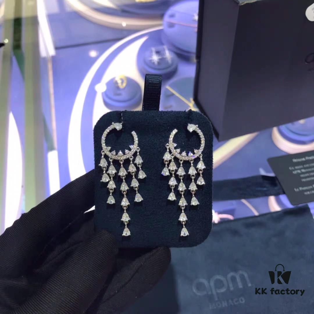 APM Monaco Crystal-Encrusted Ringed Ruffle Necklace with Tassel Long Drop Earrings