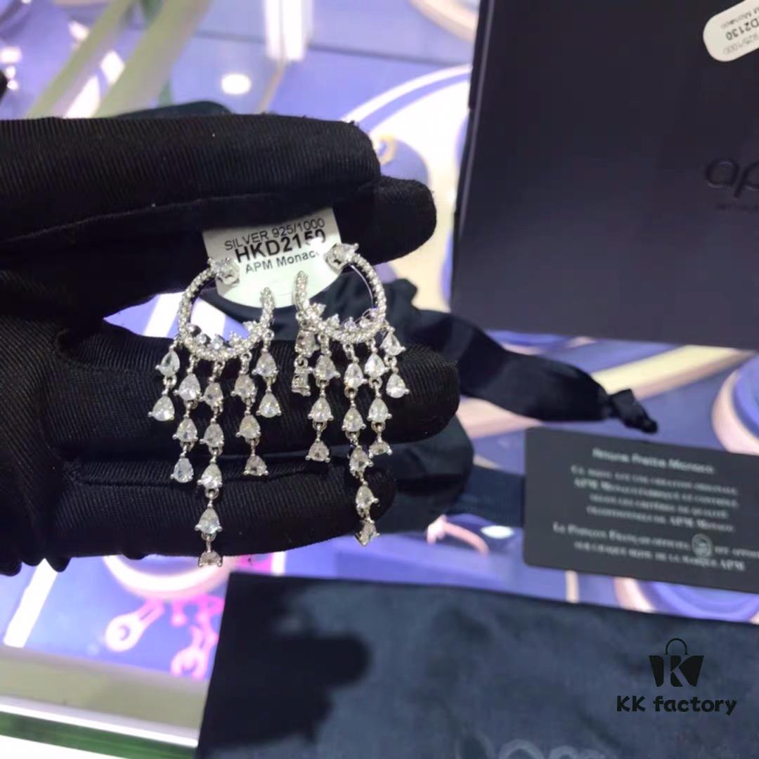 APM Monaco Crystal-Encrusted Ringed Ruffle Necklace with Tassel Long Drop Earrings