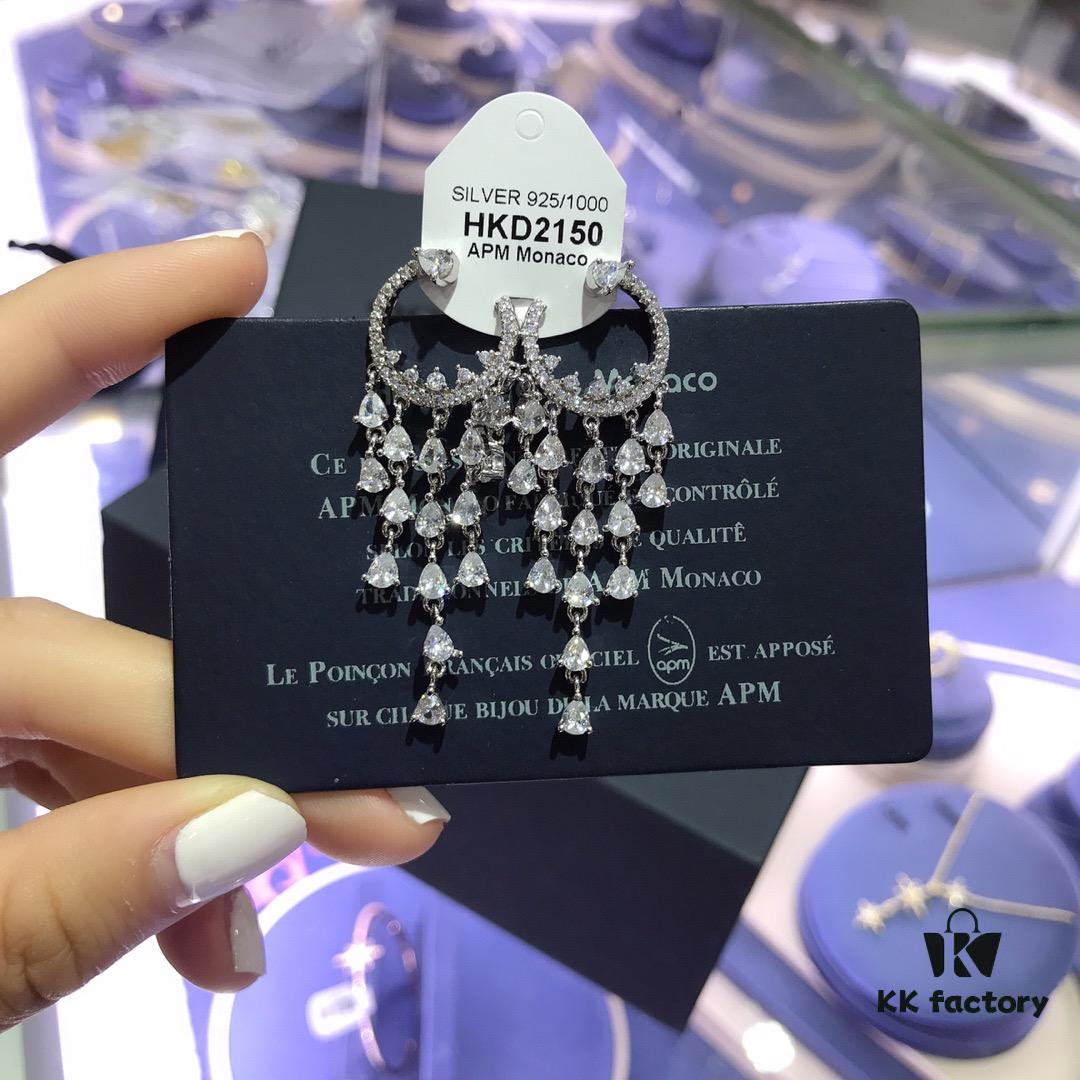 APM Monaco Crystal-Encrusted Ringed Ruffle Necklace with Tassel Long Drop Earrings