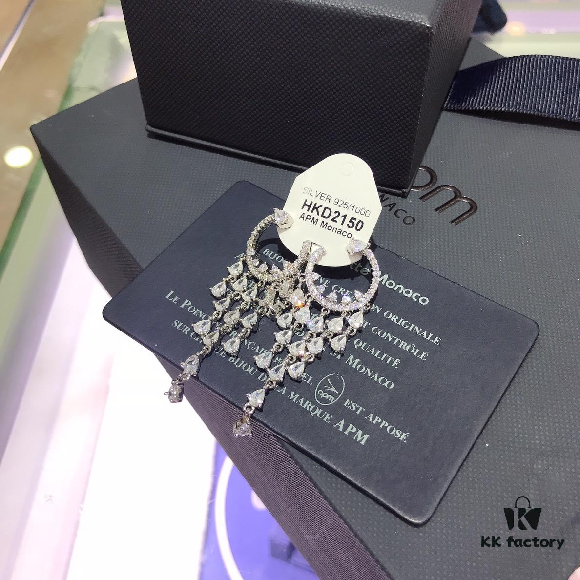 APM Monaco Crystal-Encrusted Ringed Ruffle Necklace with Tassel Long Drop Earrings