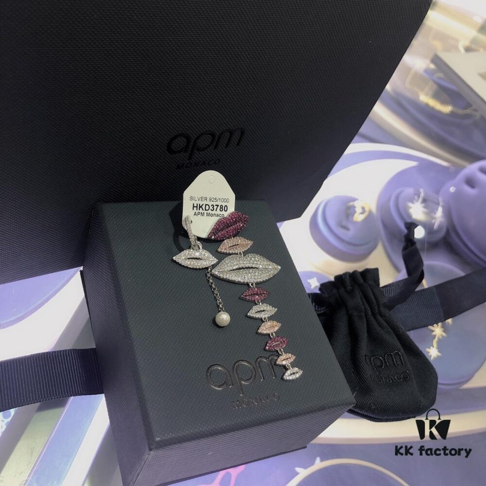 APM Monaco Asymmetrical Colorful Magenta Lips Earrings