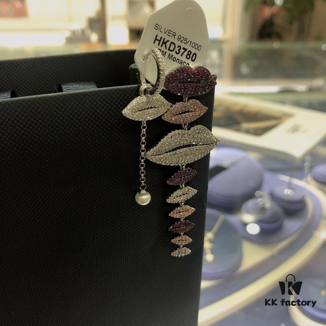 APM Monaco Asymmetrical Colorful Magenta Lips Earrings