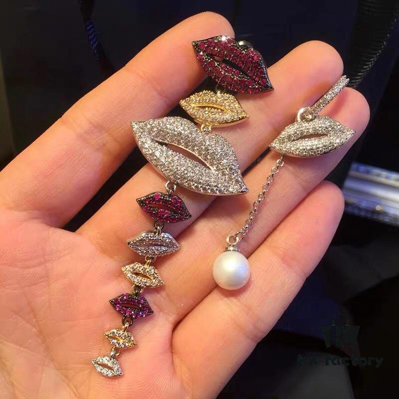 APM Monaco Asymmetrical Colorful Magenta Lips Earrings