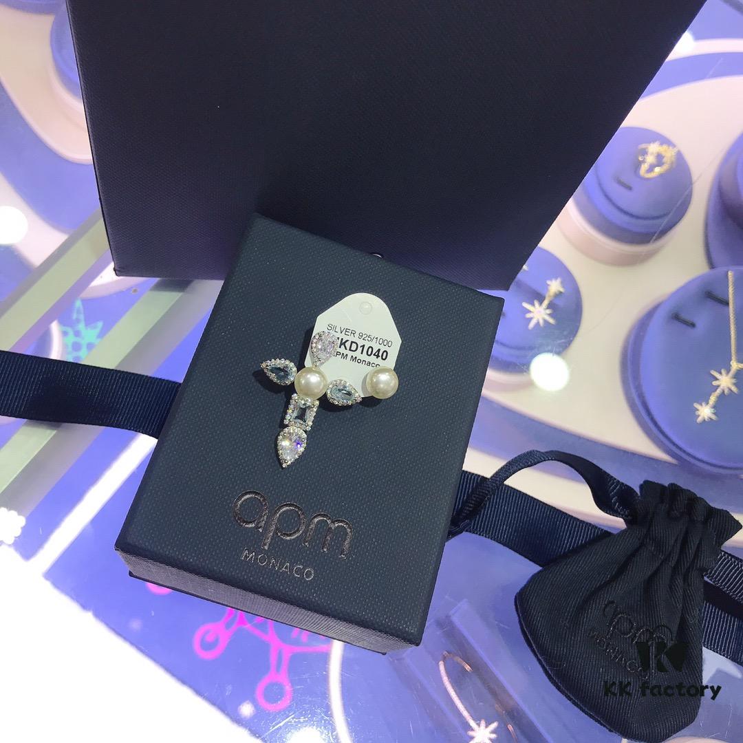 APM Monaco Asymmetrical Cross Pearl Stud Earrings