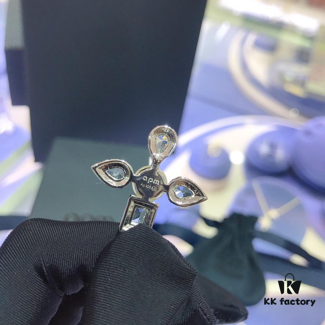 APM Monaco Asymmetrical Cross Pearl Stud Earrings