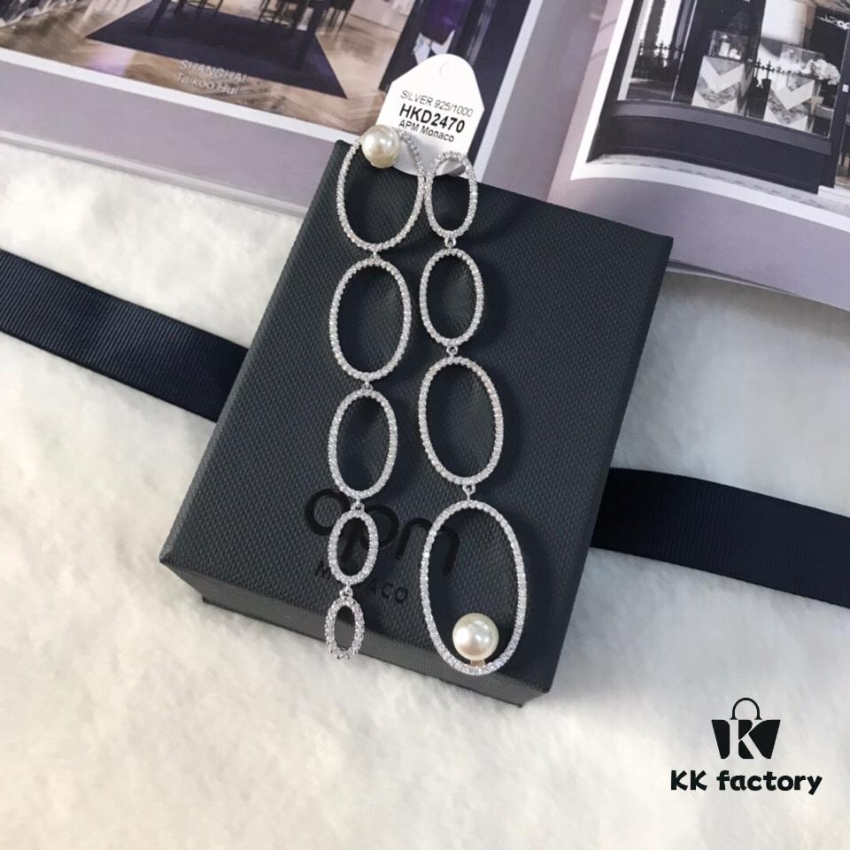 APM Monaco Asymmetrical Interlocking Circle Pearl Long Tassel Earrings for Women