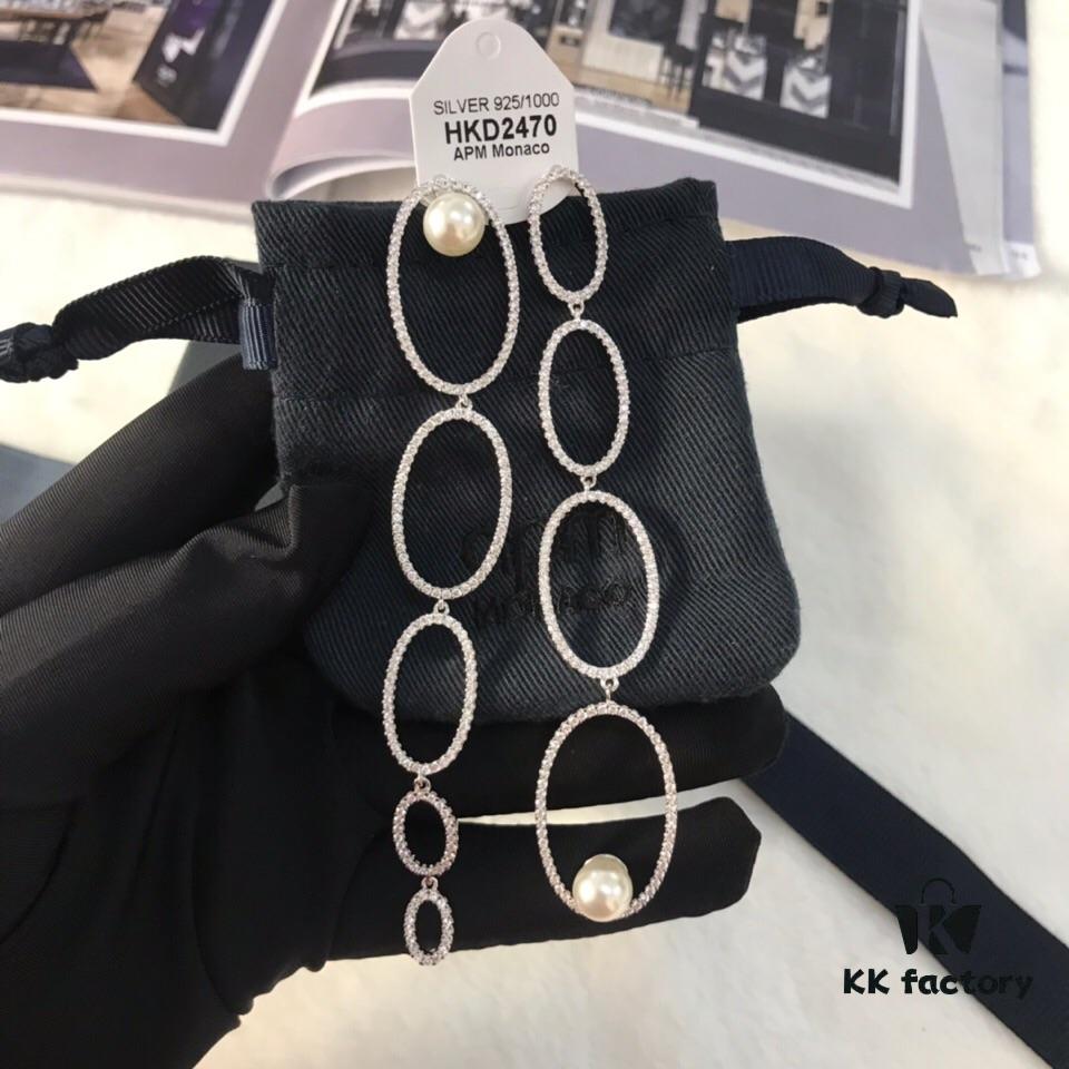 APM Monaco Asymmetrical Interlocking Circle Pearl Long Tassel Earrings for Women