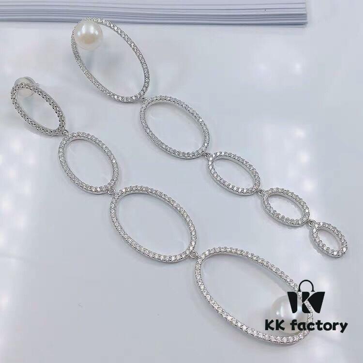 APM Monaco Asymmetrical Interlocking Circle Pearl Long Tassel Earrings for Women