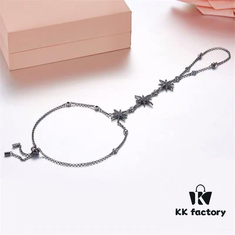 APM Monaco Bracelet with Cross Star and Shooting Star Design, Integrated Back-of-Hand Chain, Gift for Girlfriend