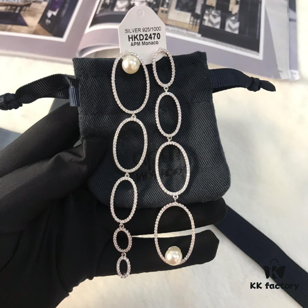 APM Monaco Asymmetrical Interlocking Circle Pearl Long Tassel Earrings for Women