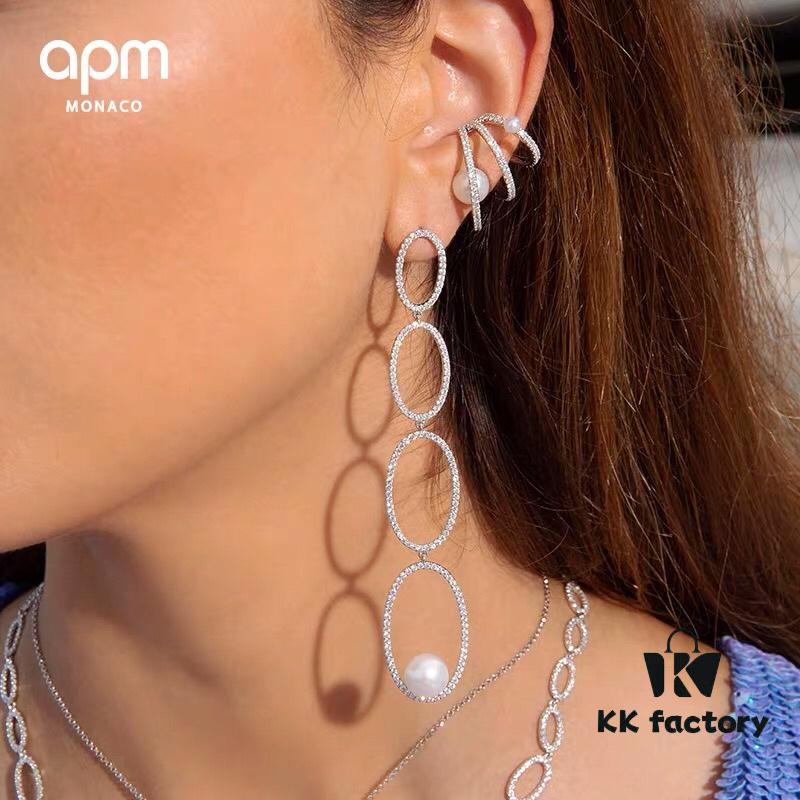 APM Monaco Asymmetrical Interlocking Circle Pearl Long Tassel Earrings for Women