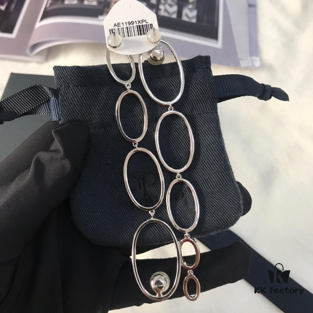 APM Monaco Asymmetrical Interlocking Circle Pearl Long Tassel Earrings for Women