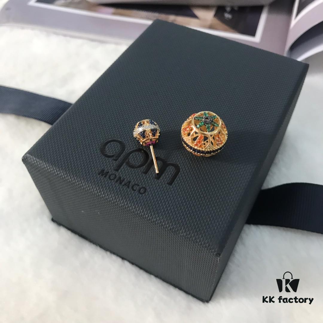 APM Monaco Zirconia Multicolor Hollow Geometric Ball Earrings, Heavy Sparkle Design Stud Earrings Jewelry