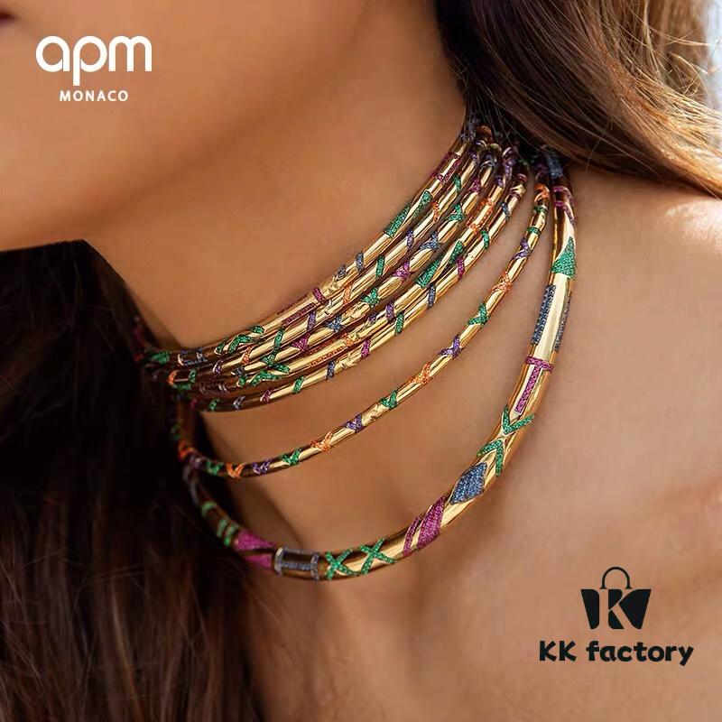 APM Monaco Colorful Tribal Choker Necklace with Adjustable Pendant Chain, Avant-garde Retro Design for Women