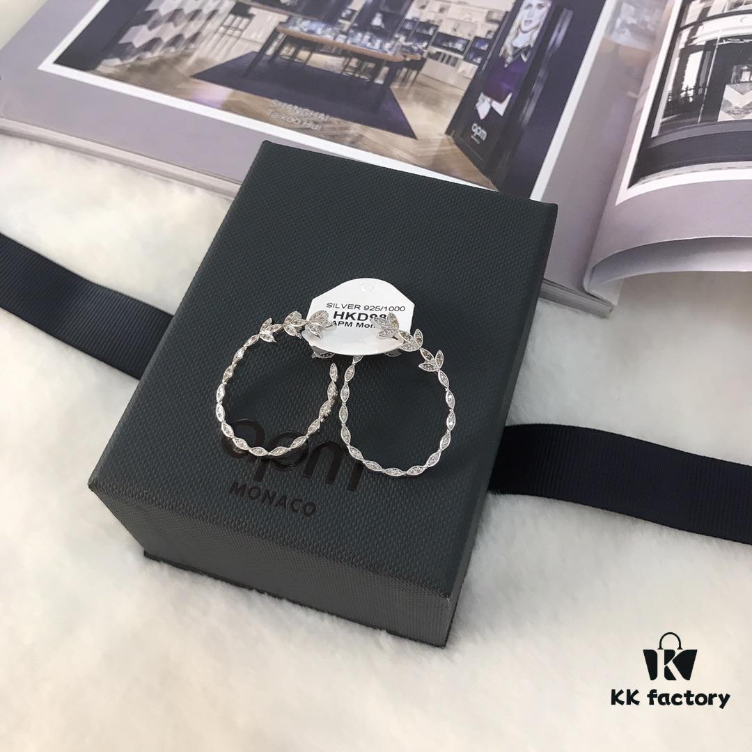 APM Monaco Open Circle Flower Earrings for Women, Elegant and Minimalist Leaf Studs, Fashionable Jewelry