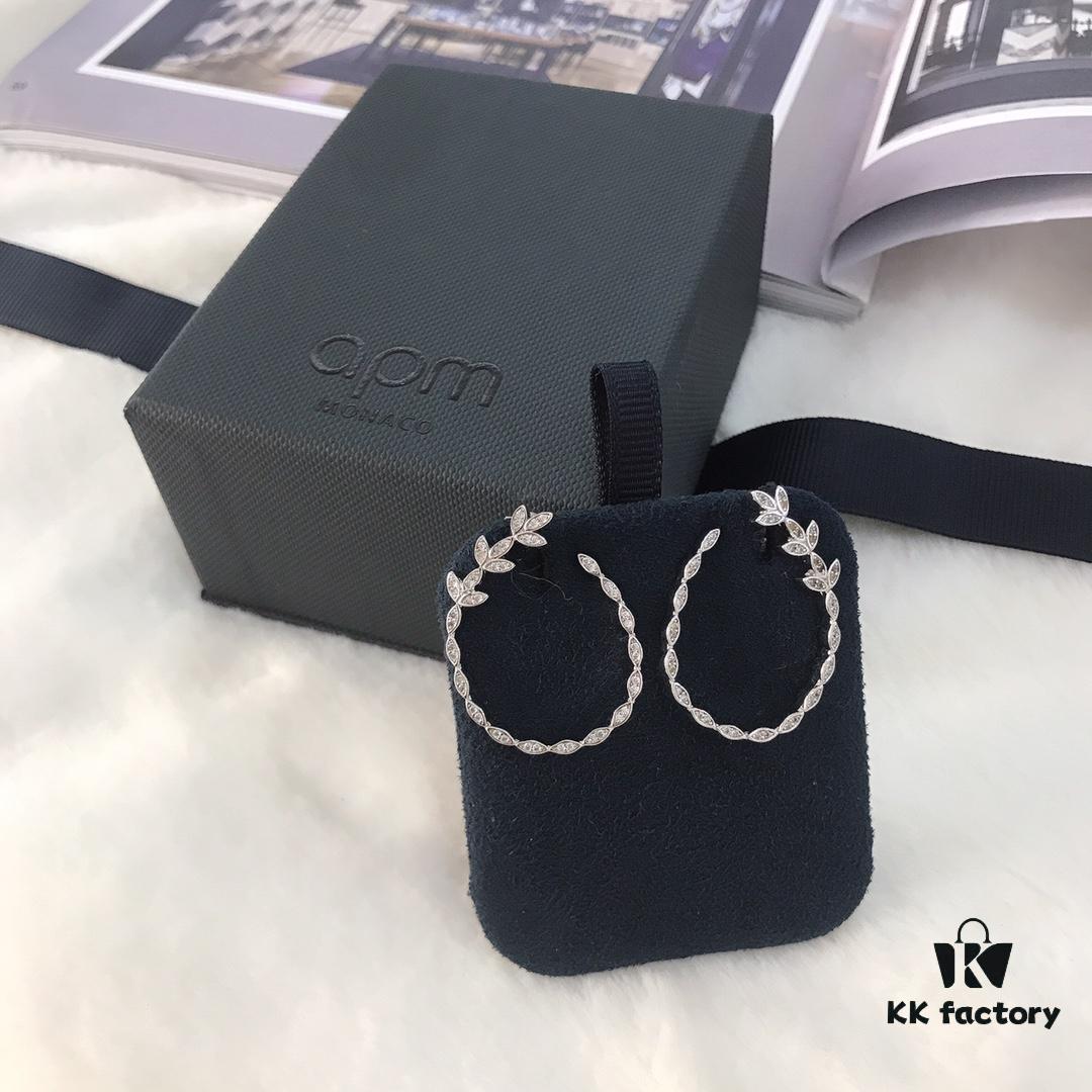 APM Monaco Open Circle Flower Earrings for Women, Elegant and Minimalist Leaf Studs, Fashionable Jewelry