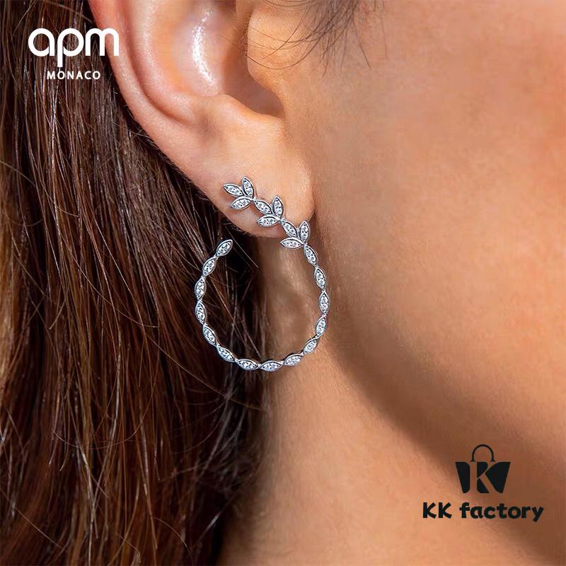 APM Monaco Open Circle Flower Earrings for Women, Elegant and Minimalist Leaf Studs, Fashionable Jewelry