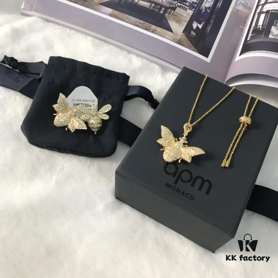APM Monaco Bee Necklace and Stud Earrings – Original Set, New Release, Stylish and Trendy, Vintage INS Fashion, Versatile Design