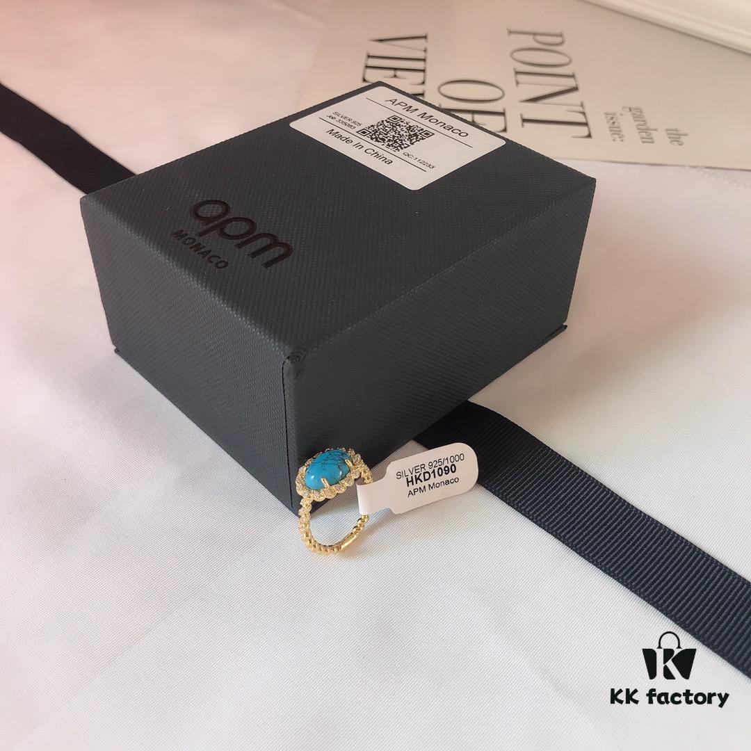 APM Monaco Turquoise Ring, Minimalist and Exquisite Vintage Style, Trendy Jewelry for Women, Perfect Gift Choice