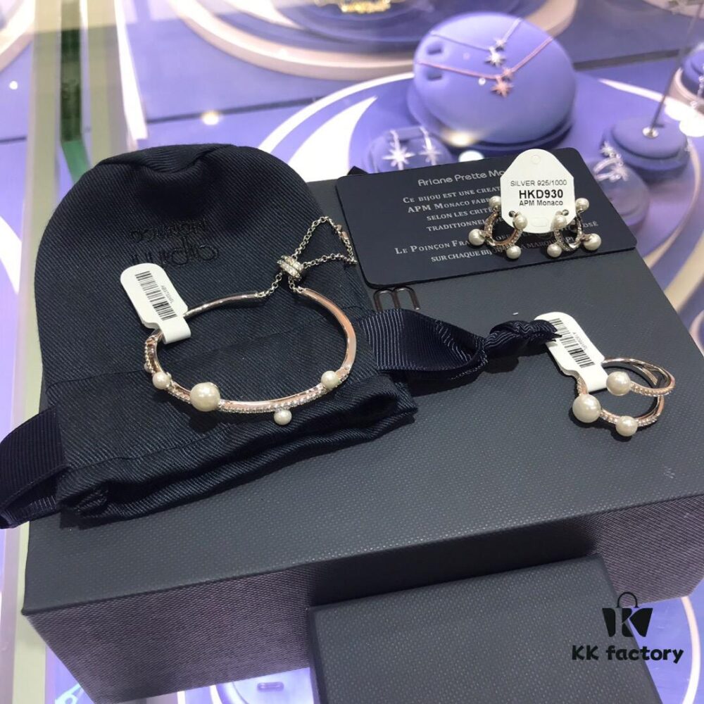 APM Monaco Pearl Bracelet Ring Earrings, Minimalist Design with Indie Aesthetic