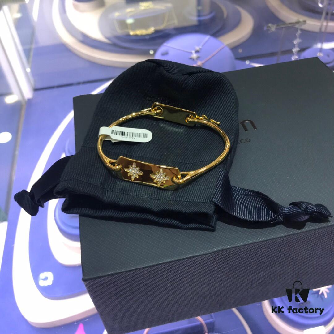 APM Monaco Gold-Tone Diamond-Paved Star Bracelet, New Arrival Unique Double Shooting Star Bangle