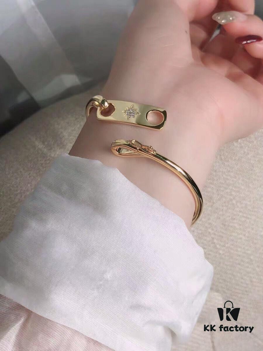 APM Monaco Gold-Tone Diamond-Paved Star Bracelet, New Arrival Unique Double Shooting Star Bangle