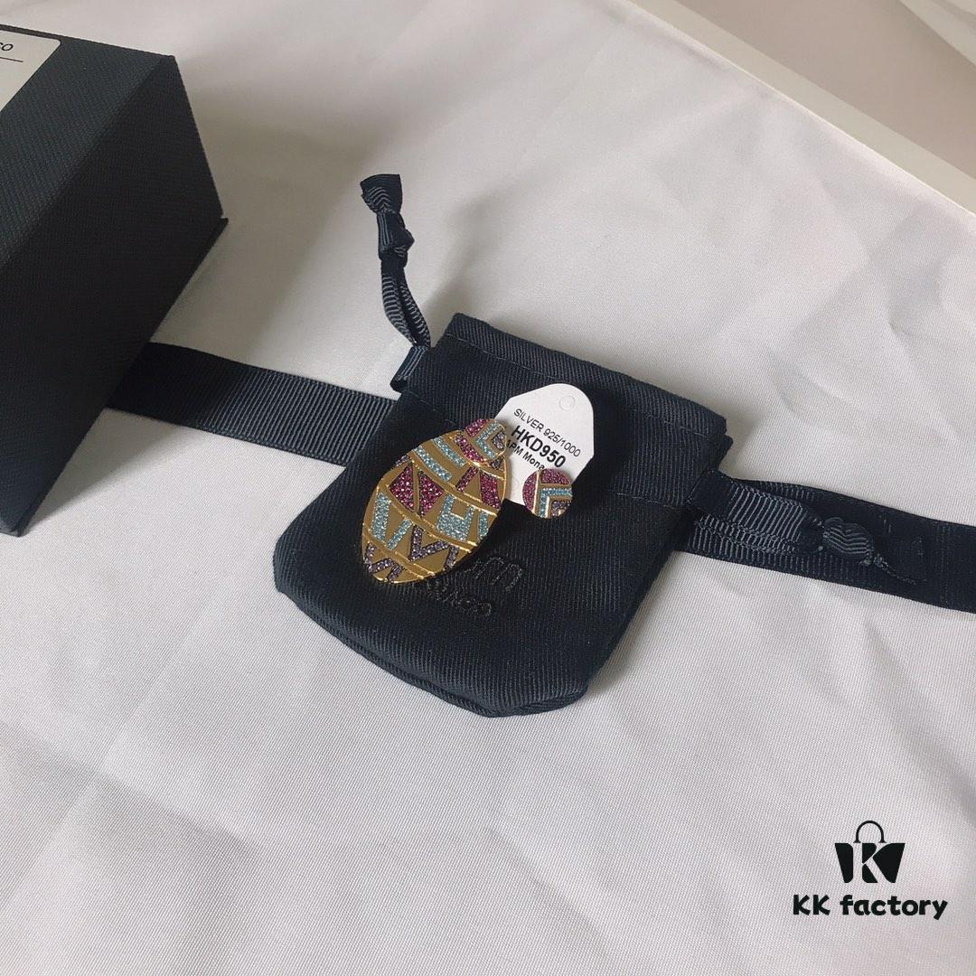 APM Monaco Asymmetrical Multicolor Oval Earrings with Studs, Fashionable Retro Geometric Jewelry for Women