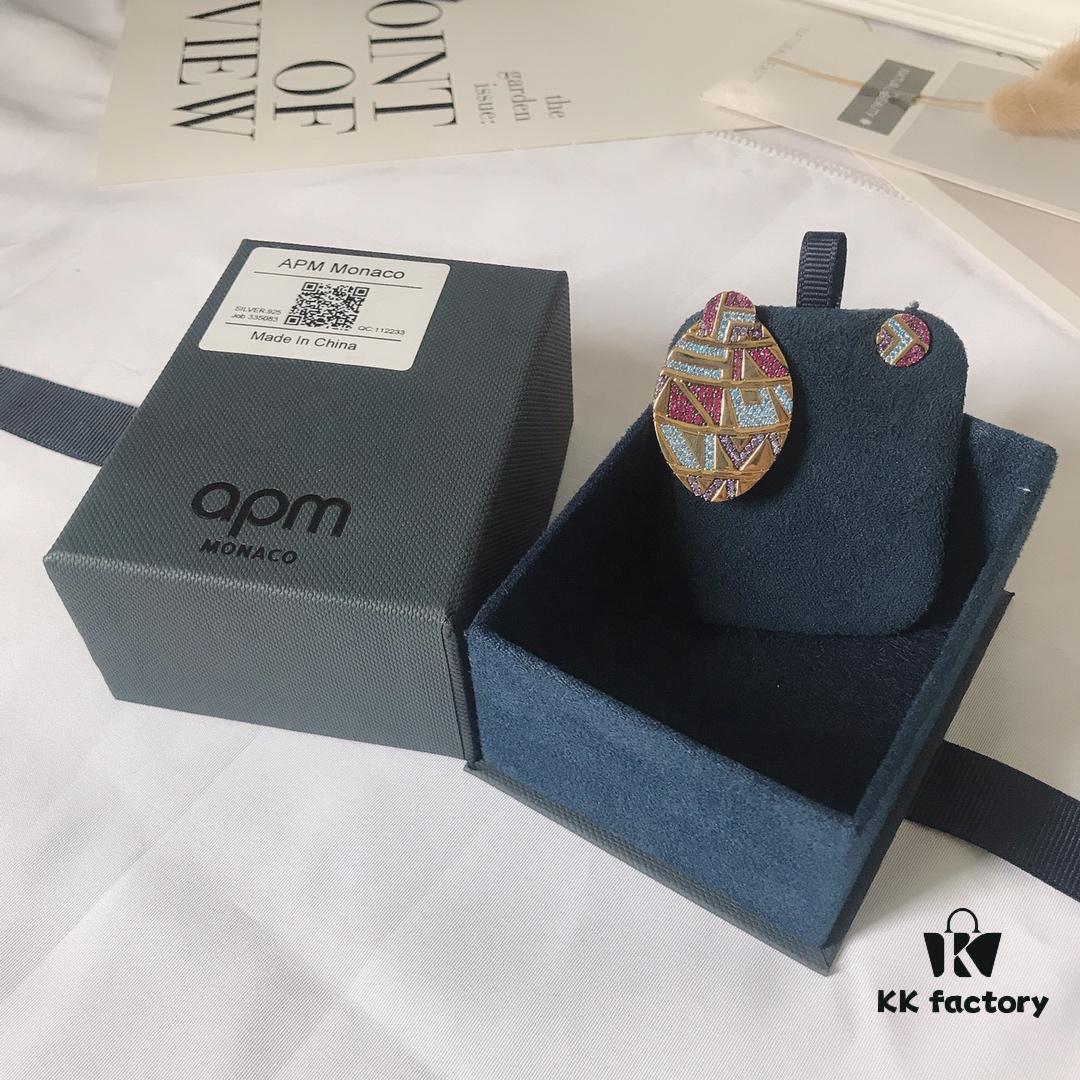 APM Monaco Asymmetrical Multicolor Oval Earrings with Studs, Fashionable Retro Geometric Jewelry for Women