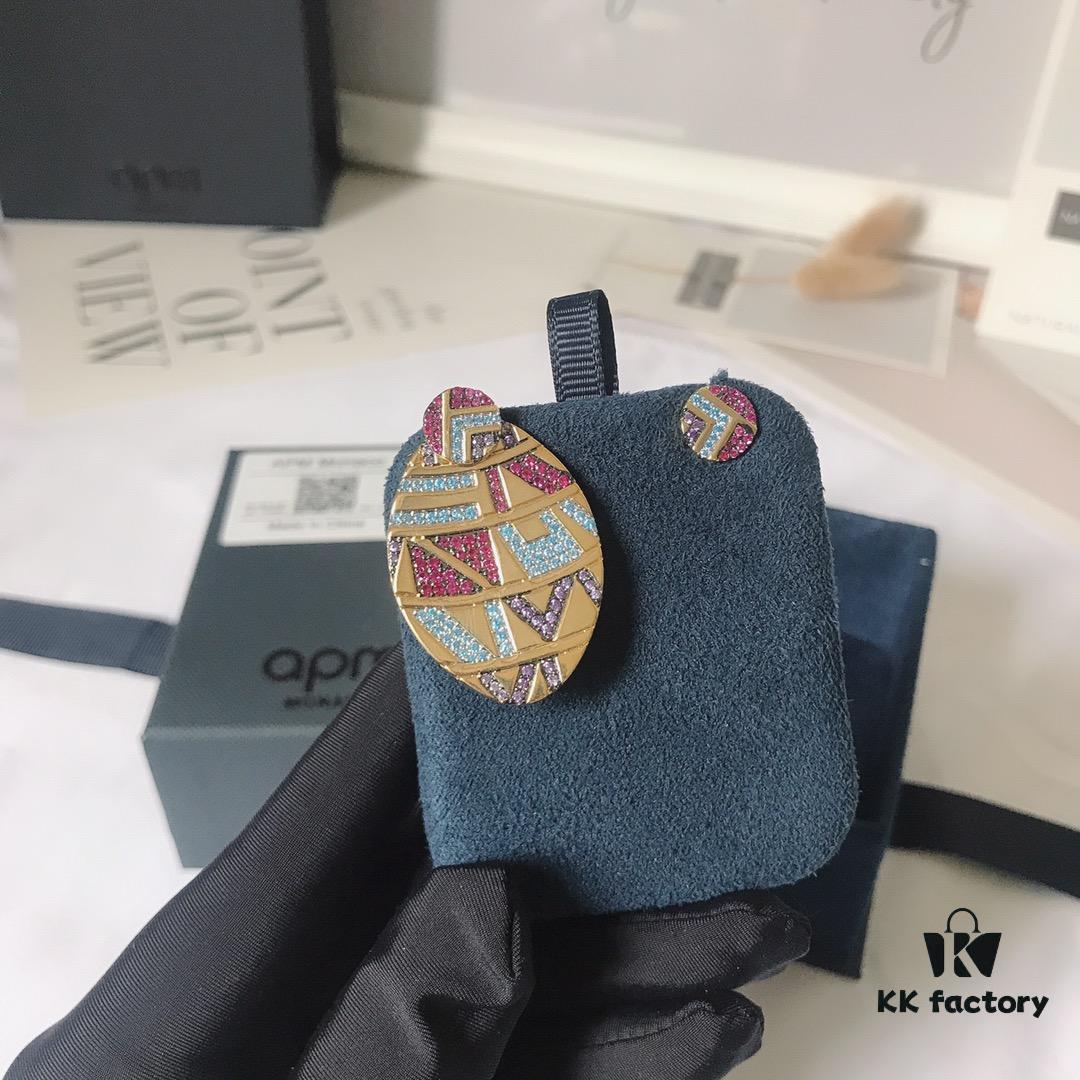 APM Monaco Asymmetrical Multicolor Oval Earrings with Studs, Fashionable Retro Geometric Jewelry for Women