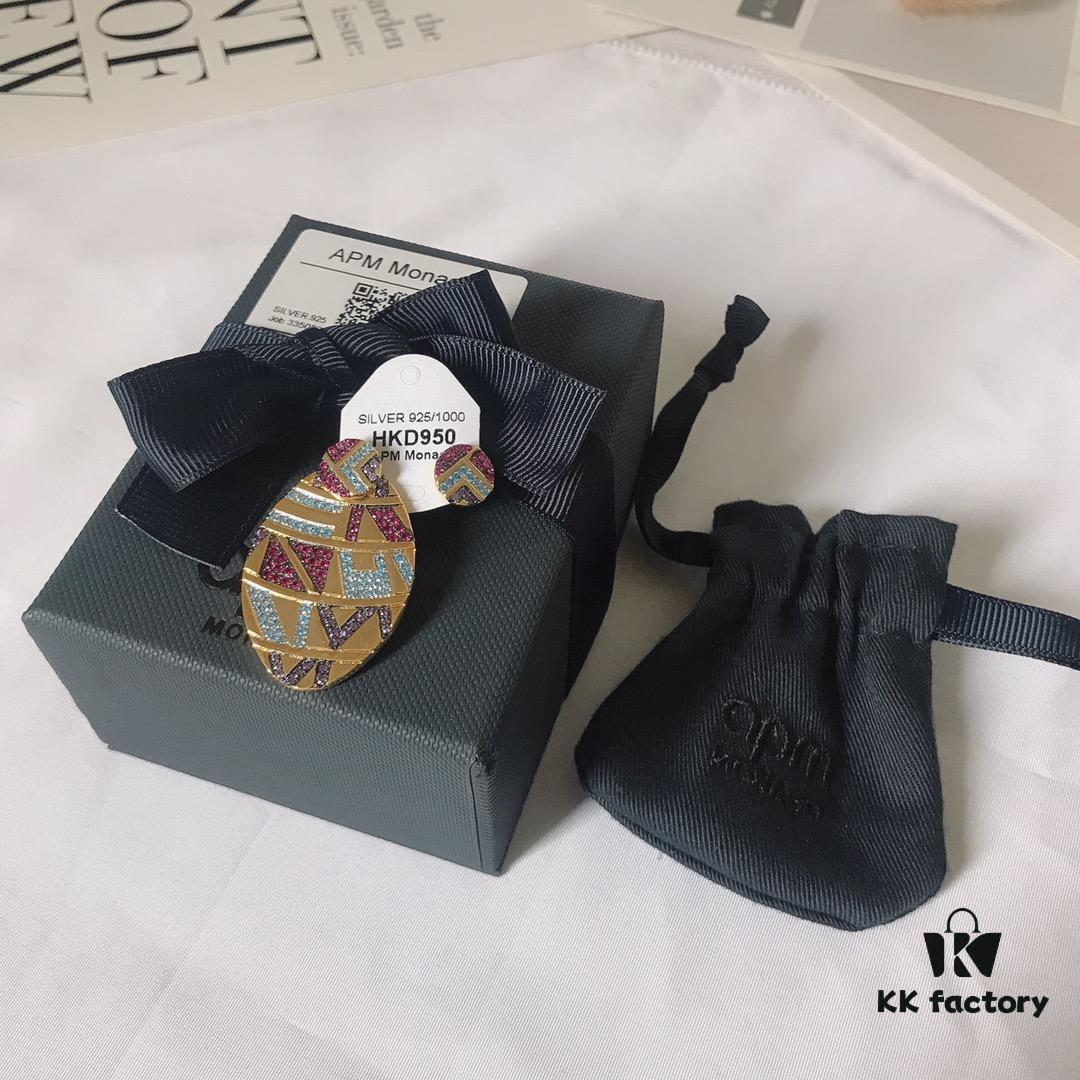 APM Monaco Asymmetrical Multicolor Oval Earrings with Studs, Fashionable Retro Geometric Jewelry for Women