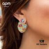 APM Monaco Asymmetrical Multicolor Oval Earrings with Studs, Fashionable Retro Geometric Jewelry for Women