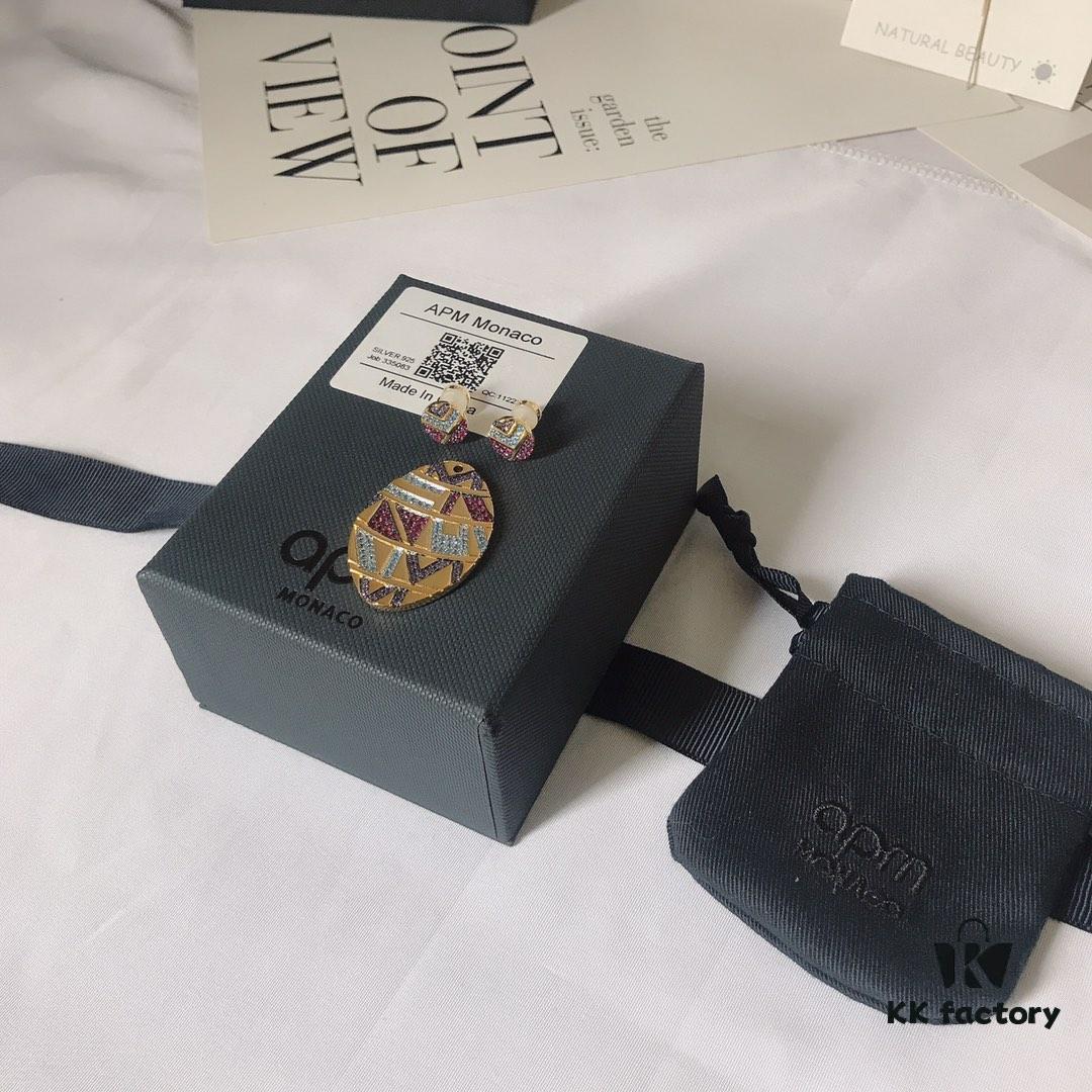 APM Monaco Asymmetrical Multicolor Oval Earrings with Studs, Fashionable Retro Geometric Jewelry for Women