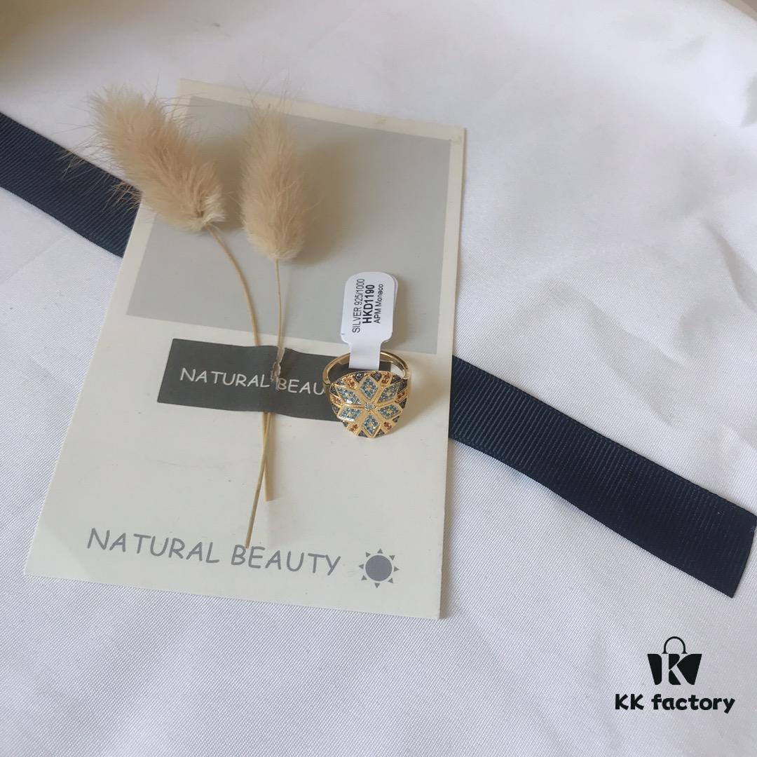 APM Monaco Colorful Tribe Round Statement Ring for Women, Golden Geometric Pattern Decorated Index Finger Ring