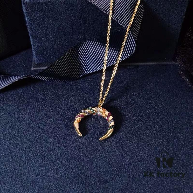 APM Monaco Multicolor Striped Retro Necklace for Women, Crescent Pendant Clavicle Chain