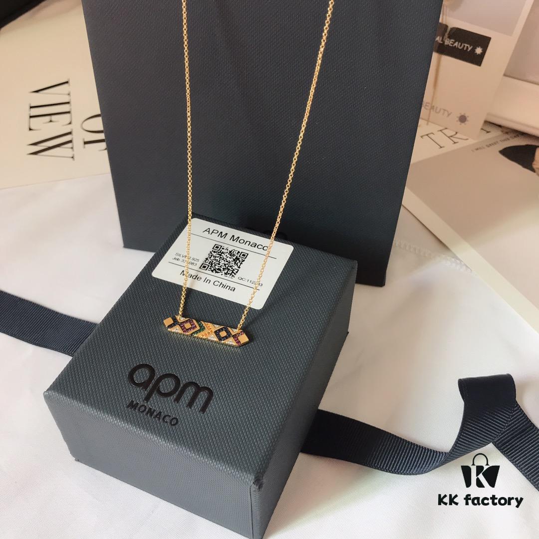 APM Monaco Colorful Tribe Adjustable Necklace with Bar Pendant, Geometric Stylish Fashion Women's Sweater Chain