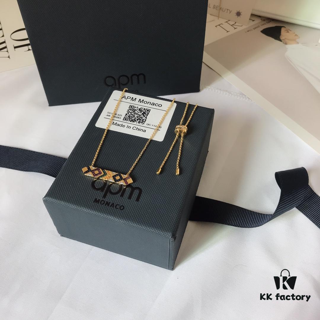 APM Monaco Colorful Tribe Adjustable Necklace with Bar Pendant, Geometric Stylish Fashion Women's Sweater Chain