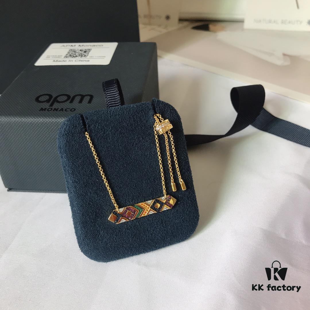APM Monaco Colorful Tribe Adjustable Necklace with Bar Pendant, Geometric Stylish Fashion Women's Sweater Chain