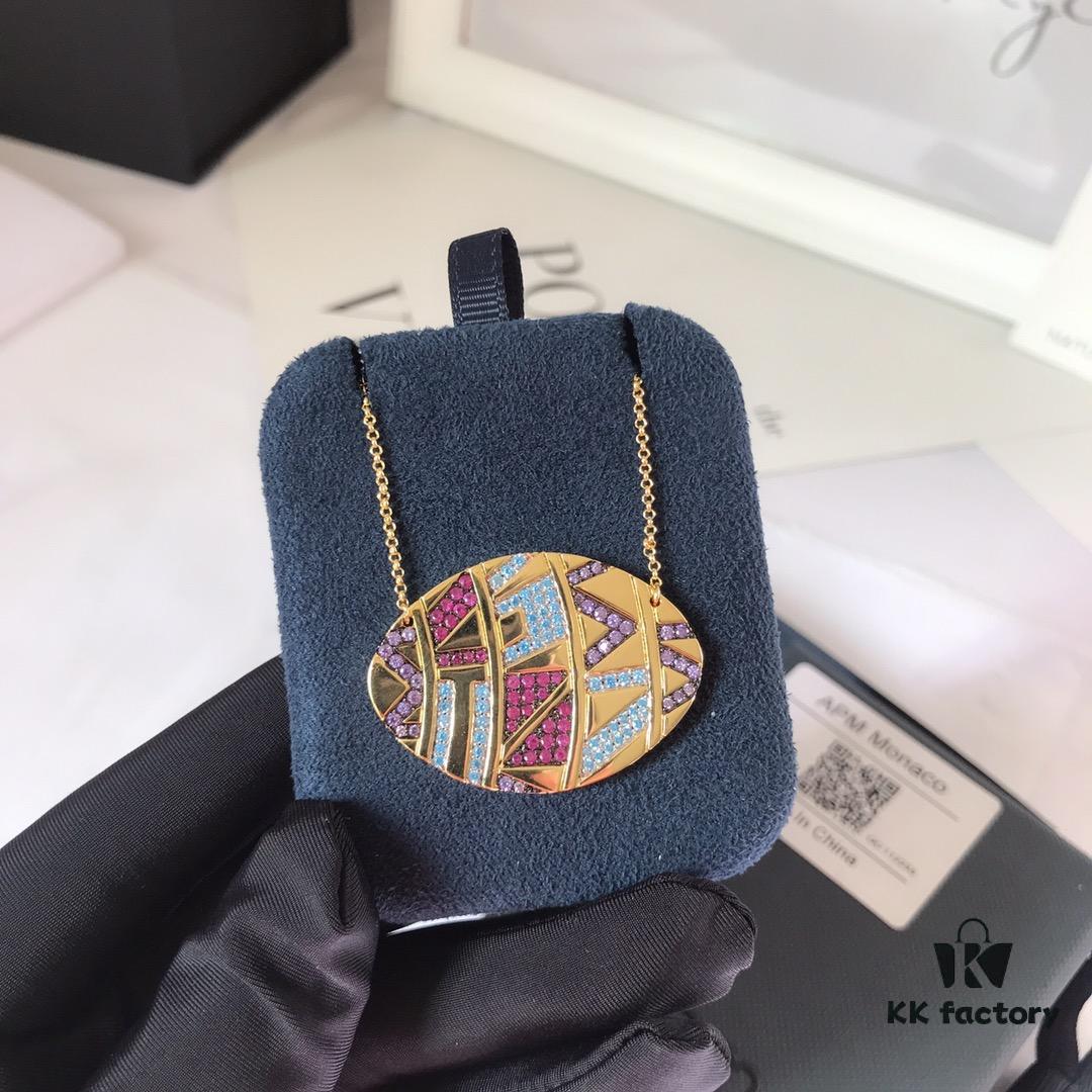 APM Monaco Colorful Tribal Style Oval Necklace for Women, Multicolored Bead Retro Mysterious Pendant Neck Chain 8335110